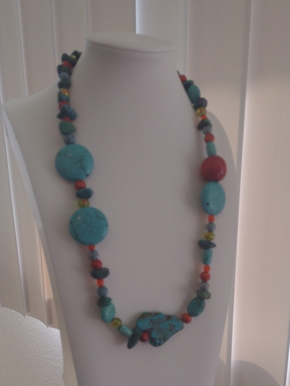 Turquoise & Red Beaded Statement Necklace - Women Jewelry